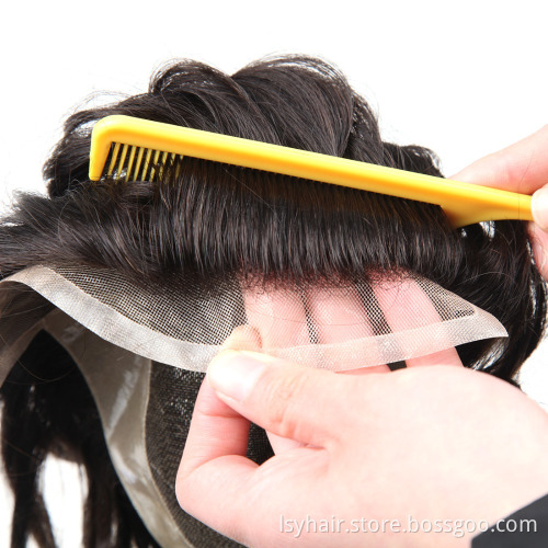 100% Human Hair Toupee For Men With Poly Around,  lace base hair replacement system